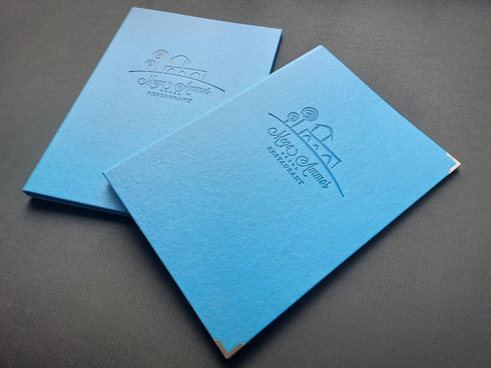 Μπλε κατάλογοι μενού από δερματίνη